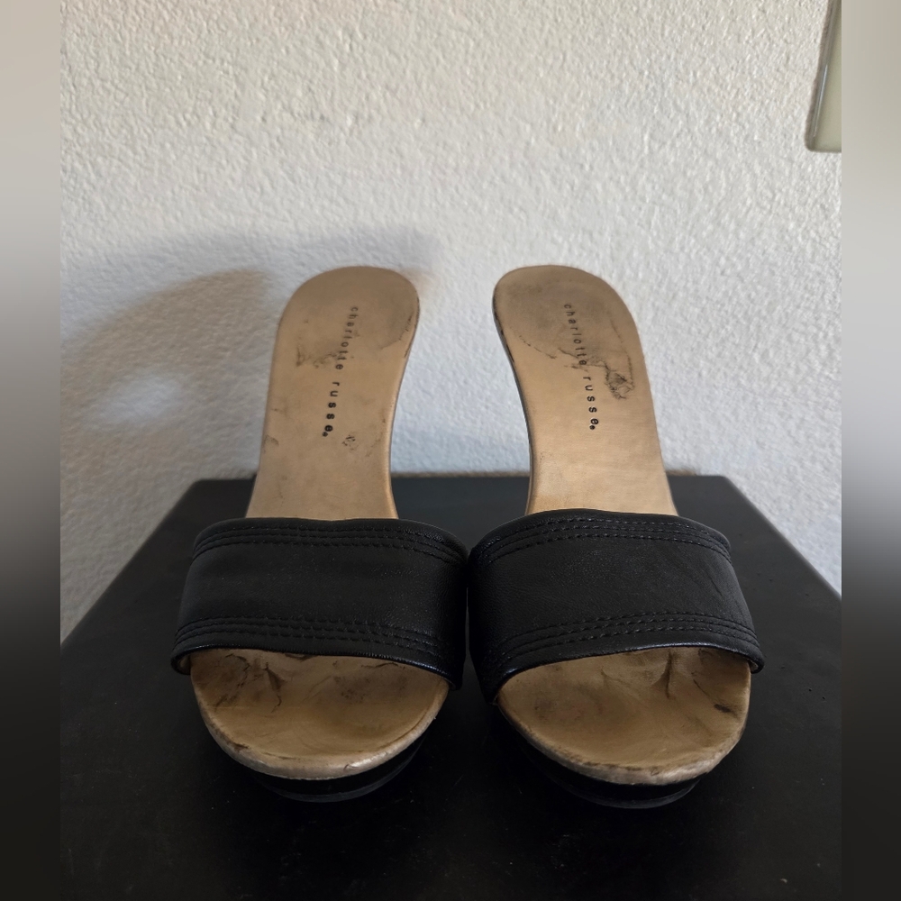 Black Leather Slide Sandals